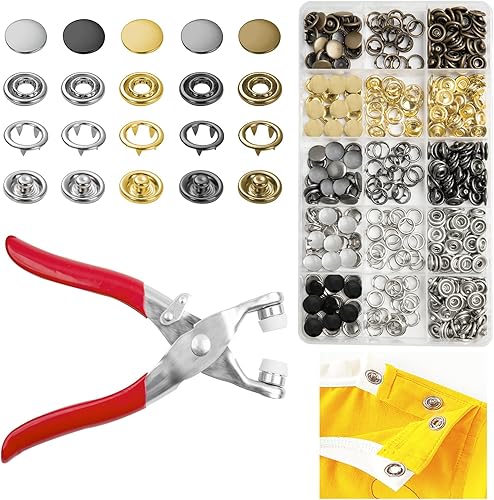 Miniatura 10 de GTAAOY Juego de 100 botones de metal a presión con alicates de cierre, kit de herramientas de prensa perfecto para manualidades, ropa, sombreros