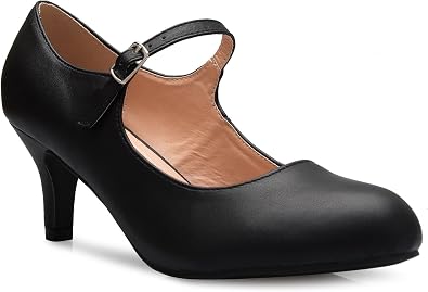 Olivia K Womens Classic Low Mid Heels Mary Jane Pumps - Adorable Round Toe Vintage Retro Shoes