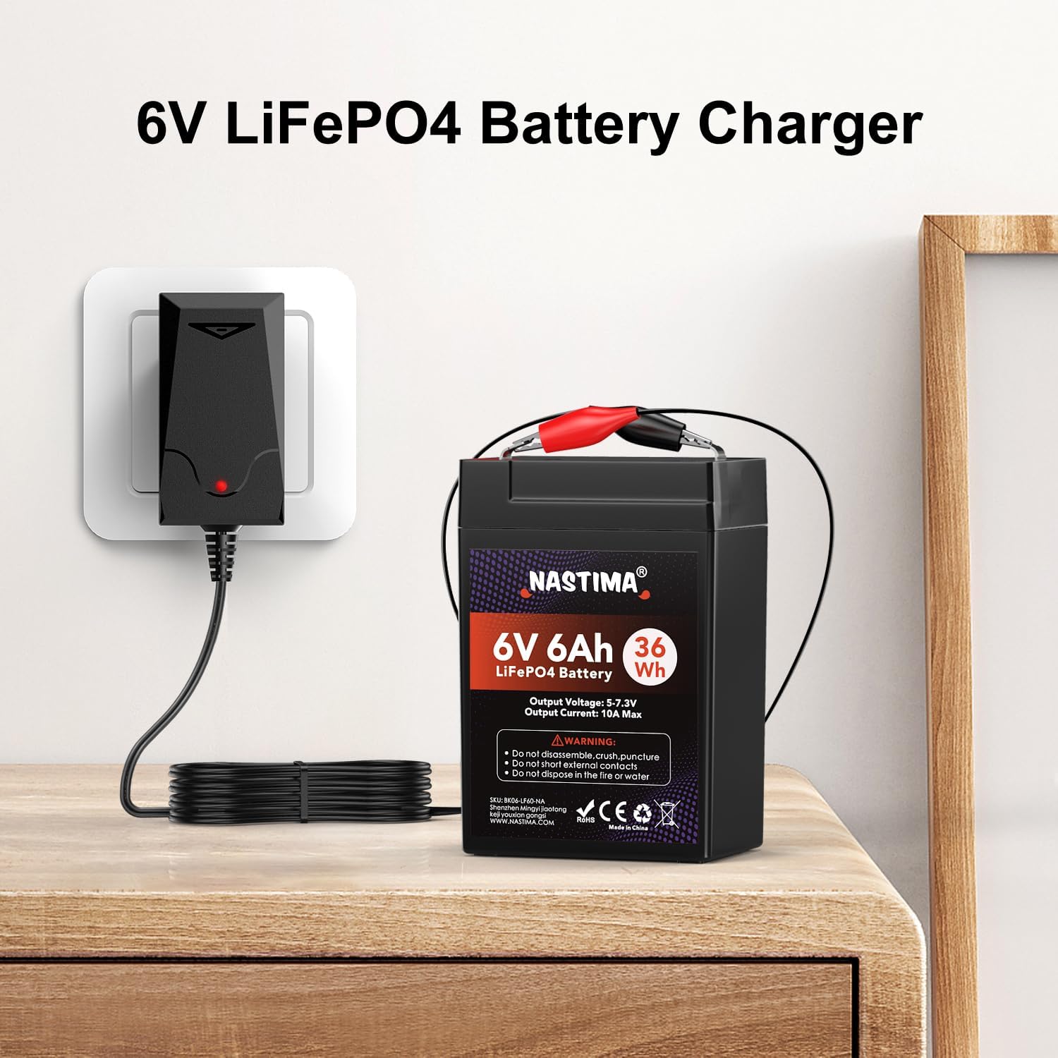 NASTIMA Charger connected to a 6V LiFePO4 battery