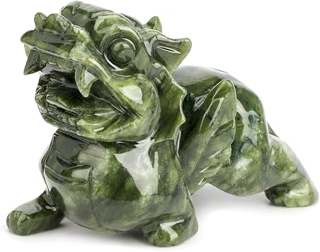 gemshan Green Jade Pi Xiu/Pi Yao Statue - Wealth Guardian with Meticulous Wing/Teeth Detailing | Authentic Jade Not Resin | Feng Shui Money Attractor & Evil Warder