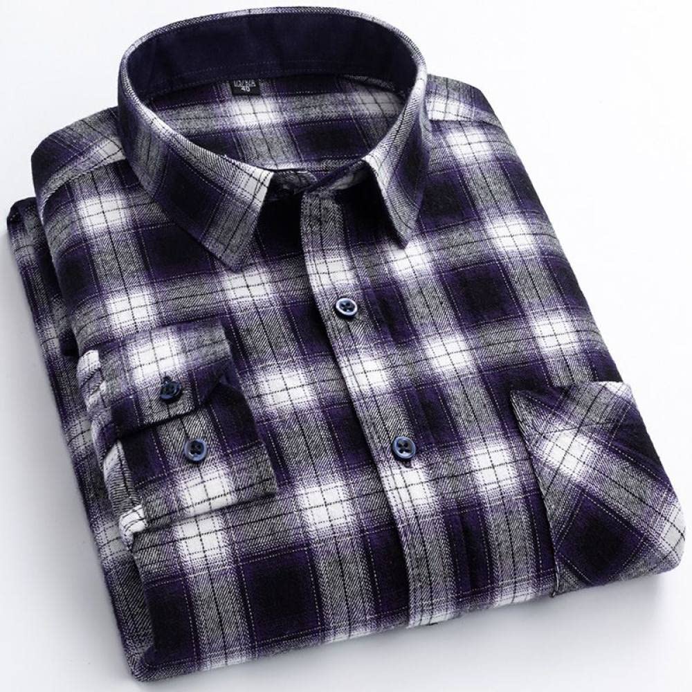 Camicia in Cotone A Maniche Lunghe da Uomo,Camicia Casual da Uomo A Manica Lunga, Camicia da Uomo in Flanella di Cotone A Quadri Manica Lunga con Tasca sul Petto Camicia Casual per Uomo Camicia in C