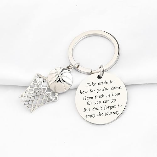 Miniatura 8 de FUSTMW Llavero de baloncesto con colgante de aro - Regalos de jugador para amantes del baloncesto y entrenadores de equipo