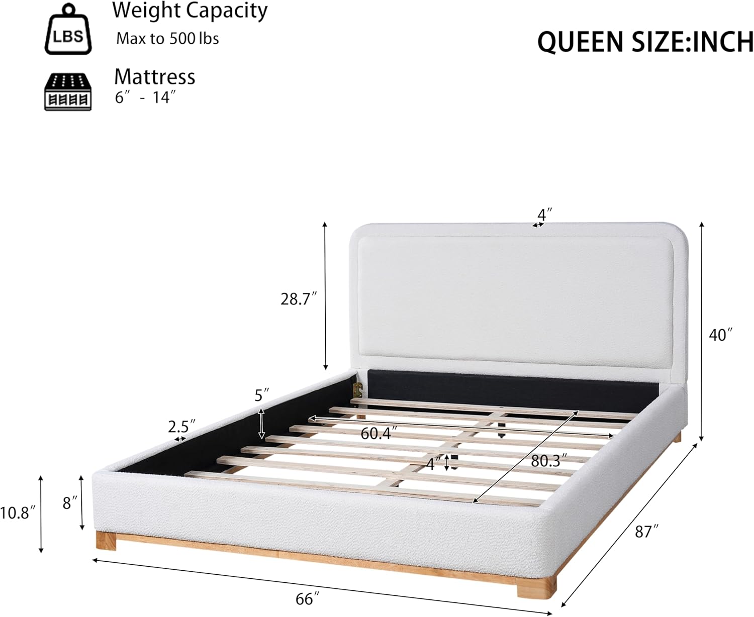 Merax Queen Size Boucle Bed Frame with Curved Headboard