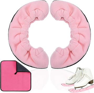 Ice Skate Guards and Pink Towel Set, Ice Skating Accessories for Blade Protection, Includes Pink Towel 9.8x9.8 in, Fits Most Ice Skates, Size L
