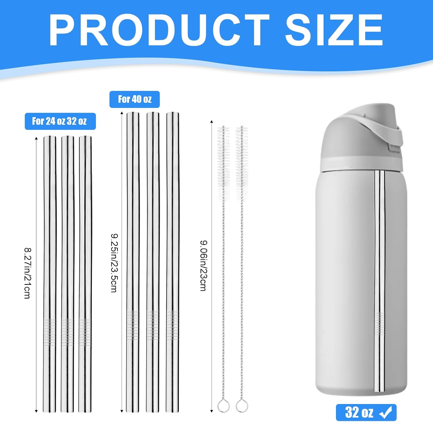 6 Pcs Metal Straw Compatible with Owala FreeSip 24 oz 32 oz 40 oz, Straw for Owala with 2 Straw Cleaner Reusable Stainless Steel Koala Straws Replacement for Owala Bottle image 2