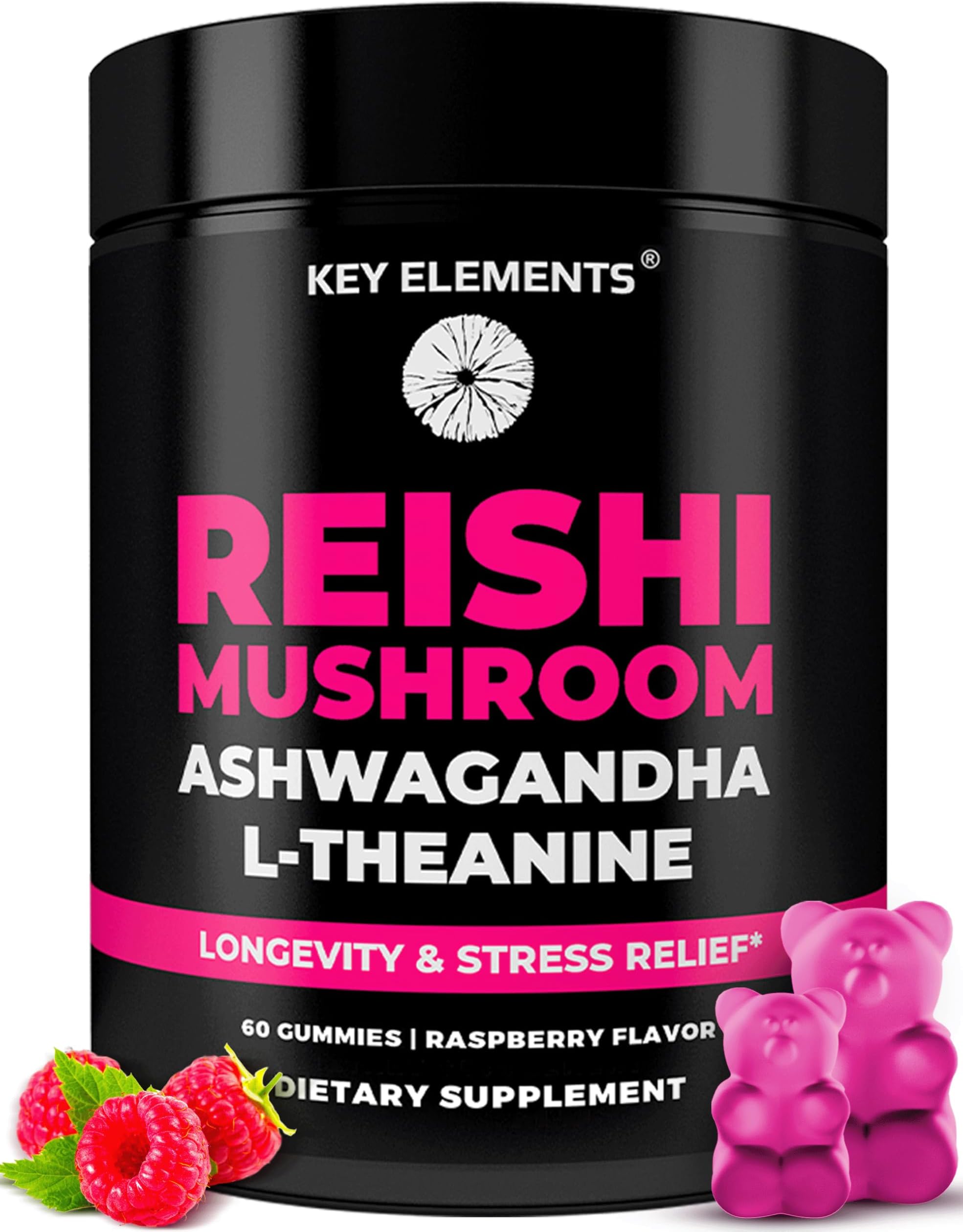 Natural Reishi Mushroom Gummies & L Theanine with Ashwagandha - Potent Mushroom Supplements for Immune Support, Stress Relief & Improve Sleep Gummies - Ashwagandha Gummies for Women & Men