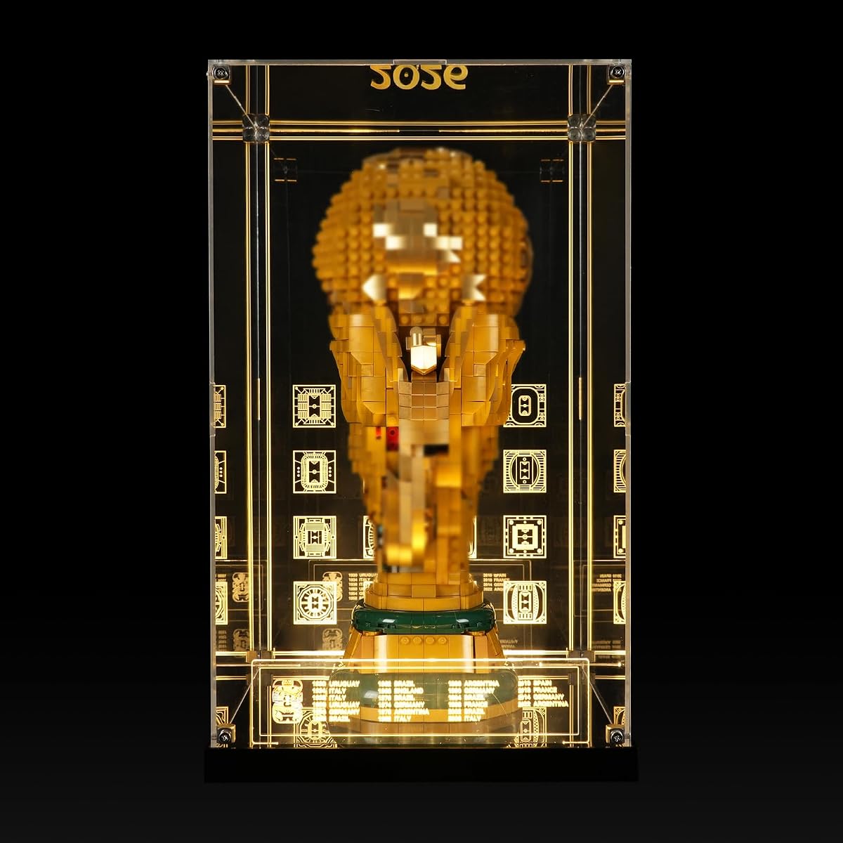 Acrylic Display Case for Lego 43020 FIFA World Cup Trophy Building Set, Dustproof Showcase Box with LED Lighting & Metal Screw Structure (Only Case - Model Not Included)