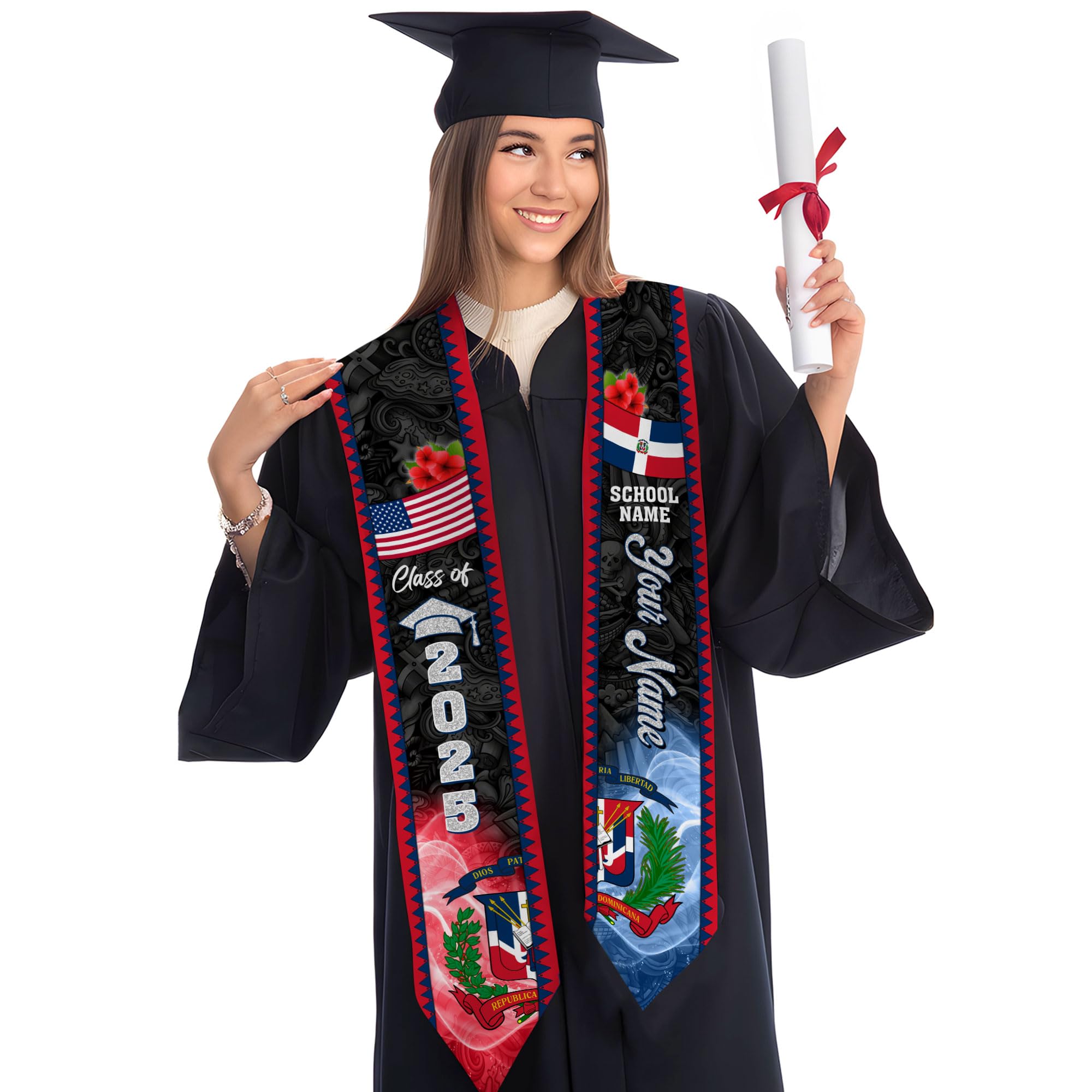 MonkeyVan Custom Dominican Flag Graduation Sash 2025, Dominican Graduation Stole, Dominican Republic Grad Sash Class Of 2025 Dmnc 9