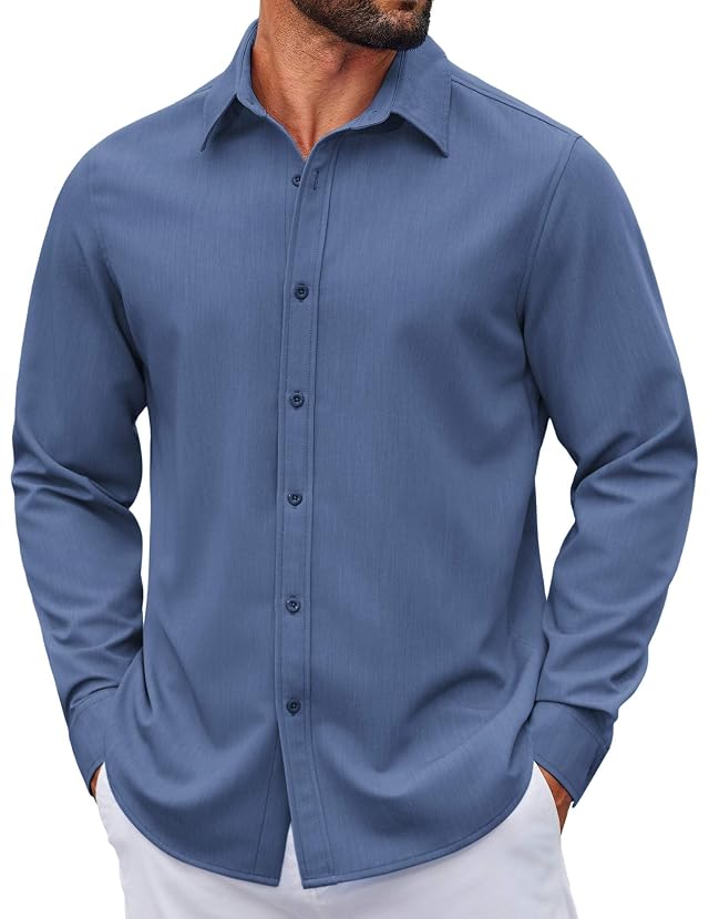 COOFANDY Mens Casual Button Down Long Sleeve Untucked Denim Dress Shirt