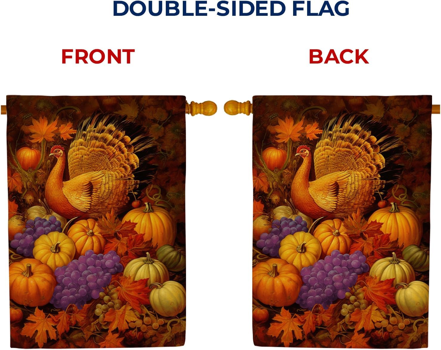 America Forever Harvest Fall Turkey House Flag 28 x 40 inch Thankskgiving Tom Autumn Bounty Pumpkins Doublesided Outdoor Yard Decoration