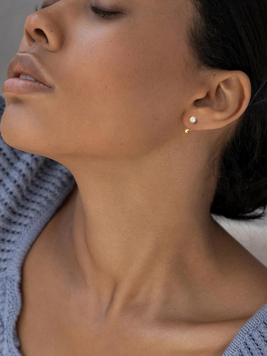 SWEETV Screw Back Cubic Zirconia Huggie Half Hoop Earrings for Women, 14K Gold Plated 925 Sterling Silver Hoop Earrings with Tiny Small Ball Screw Back - Image 3