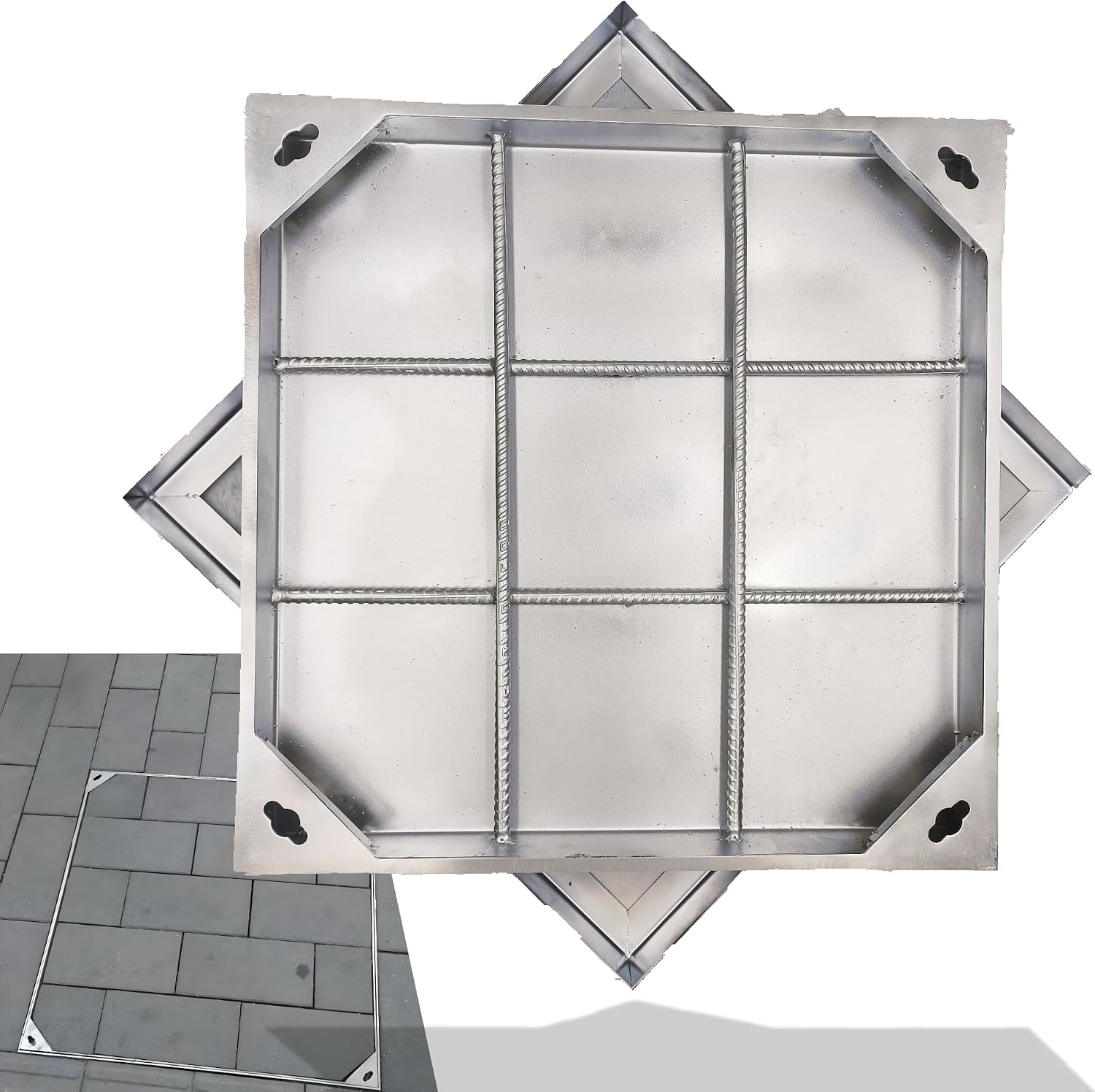 Invisible 201 Stainless Steel Manhole Cover and Frame 20x20 In | B-Class Heavy-Duty Driveway Septic Tank Lid, Anti-Slip Inspection Well Cover for Outdoor, Garage and Yard