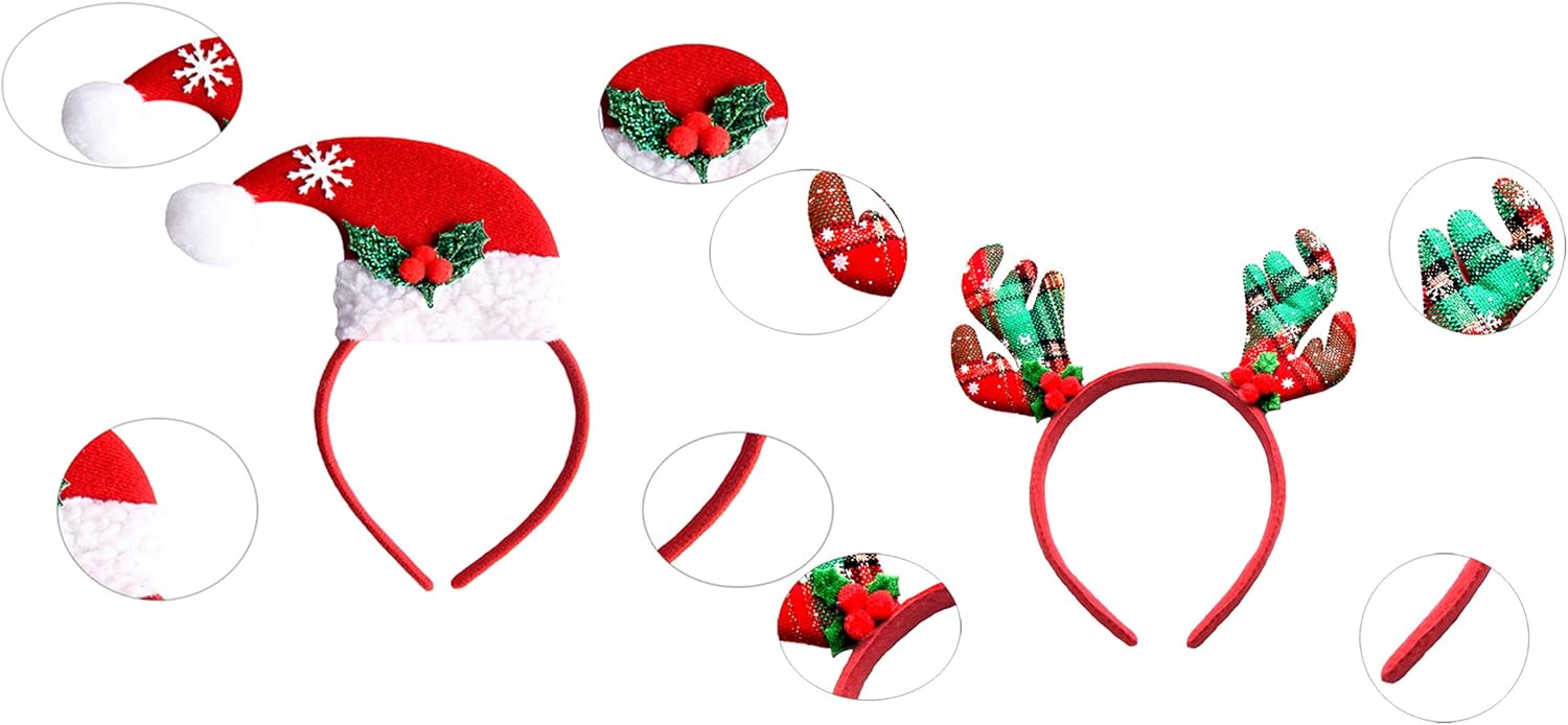 Christmas Headbands, Jeniulet 4 Pack Reindeer Antler and Santa Hat Headband Hats for Adults : Clothing, Shoes & Jewelry