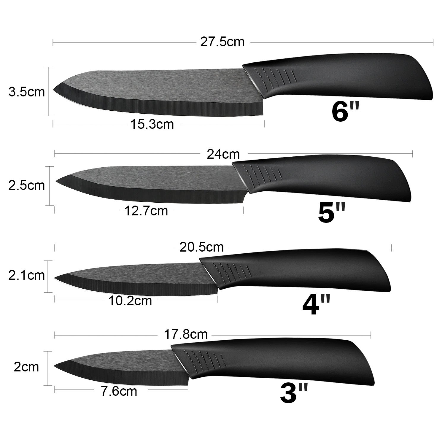 Ballery Set Coltelli da Cucina, Coltelli Ceramica Cucina Professionale Chef Coltello da Cucina, Coltelli Ceramica con Guaina Protettiva, Nera Set di 5