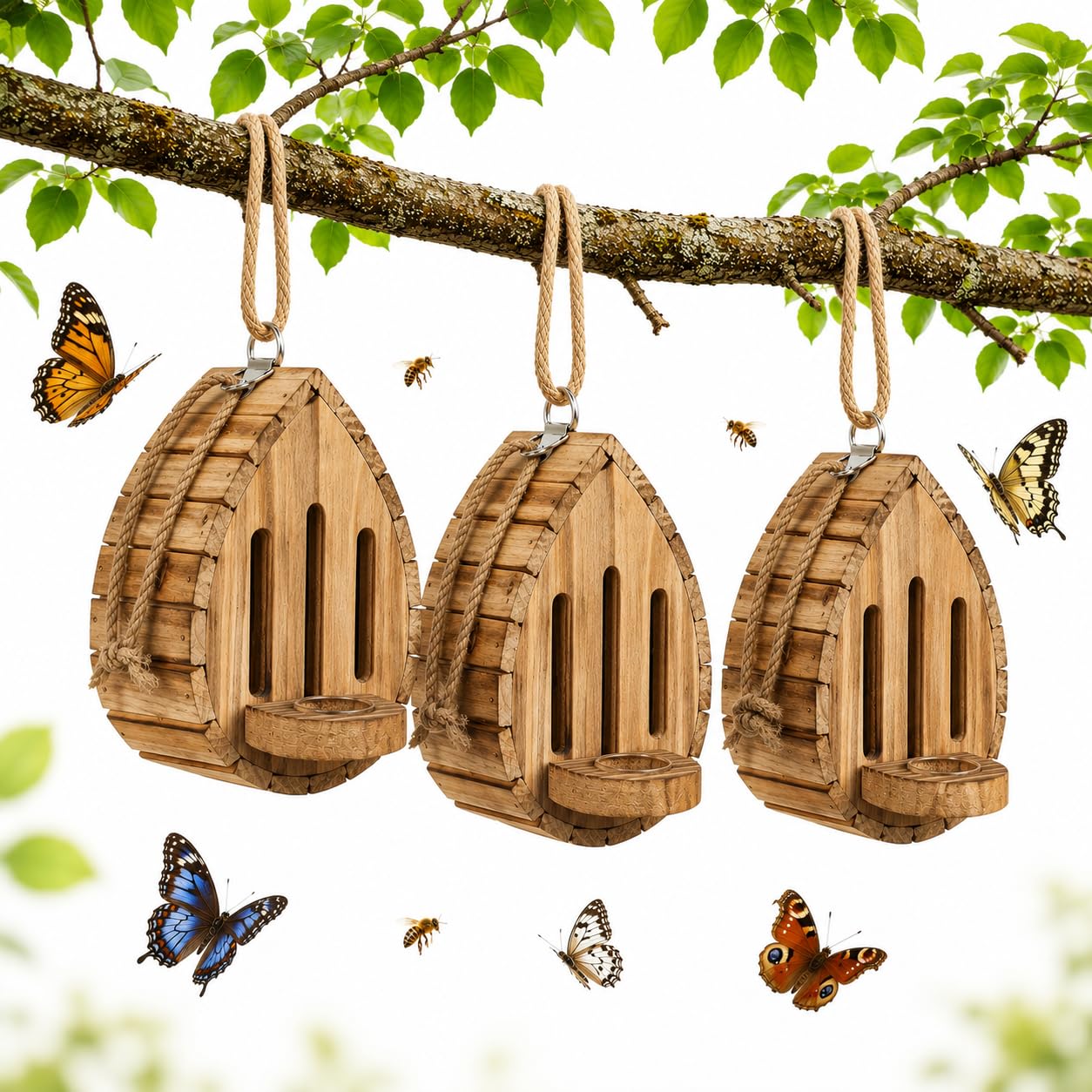 Casa de mariposas de madera para proteger insectos polinizadores de la lluvia en el exterior