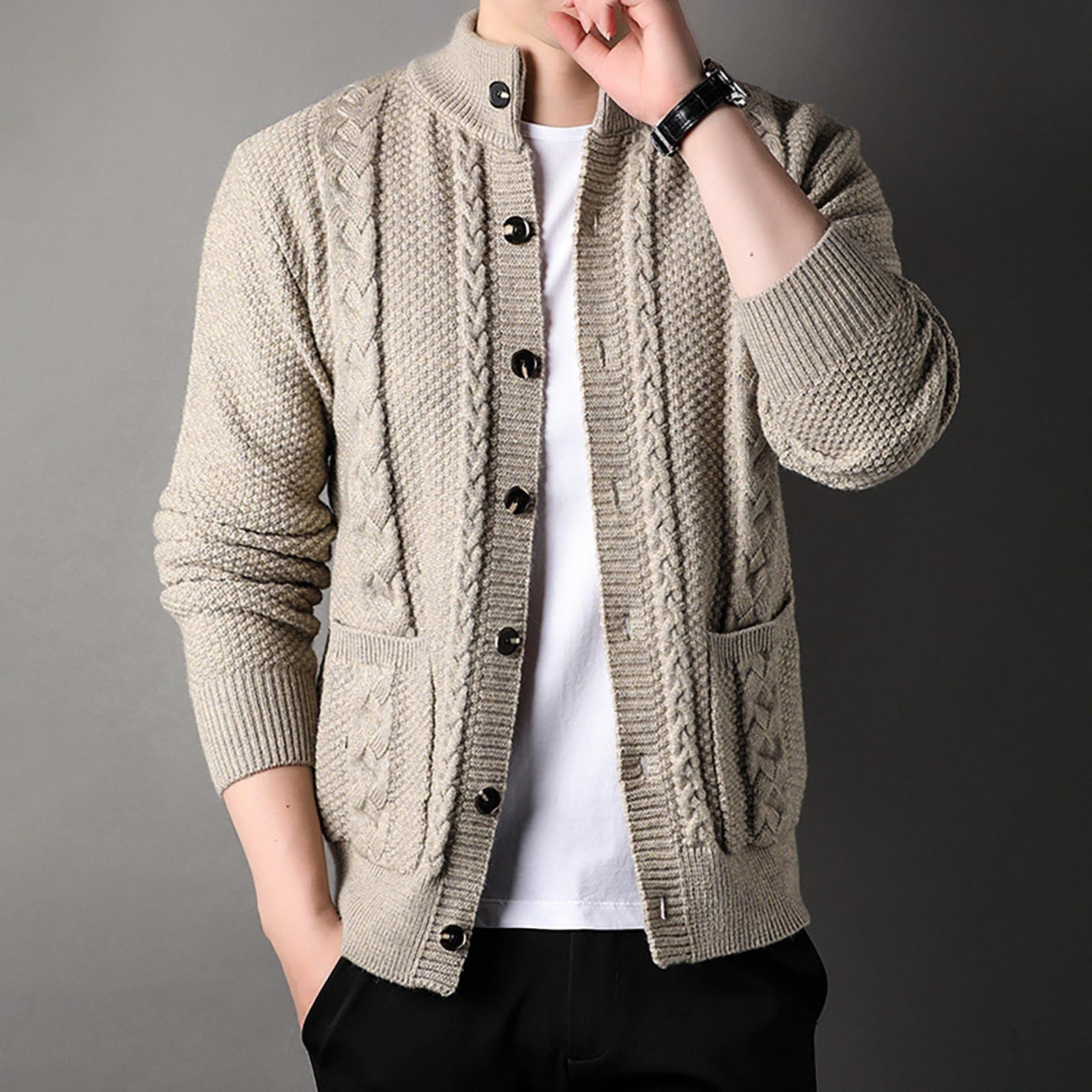 Generisch Trachtenjacke Herren Oktoberfest Jacke Trachtenanzug Trachtenjanker Modern Tracht Trachten Strickjacke Janker Kleidung Hemden Strick Trachtenstrickjacke Sweatjacke