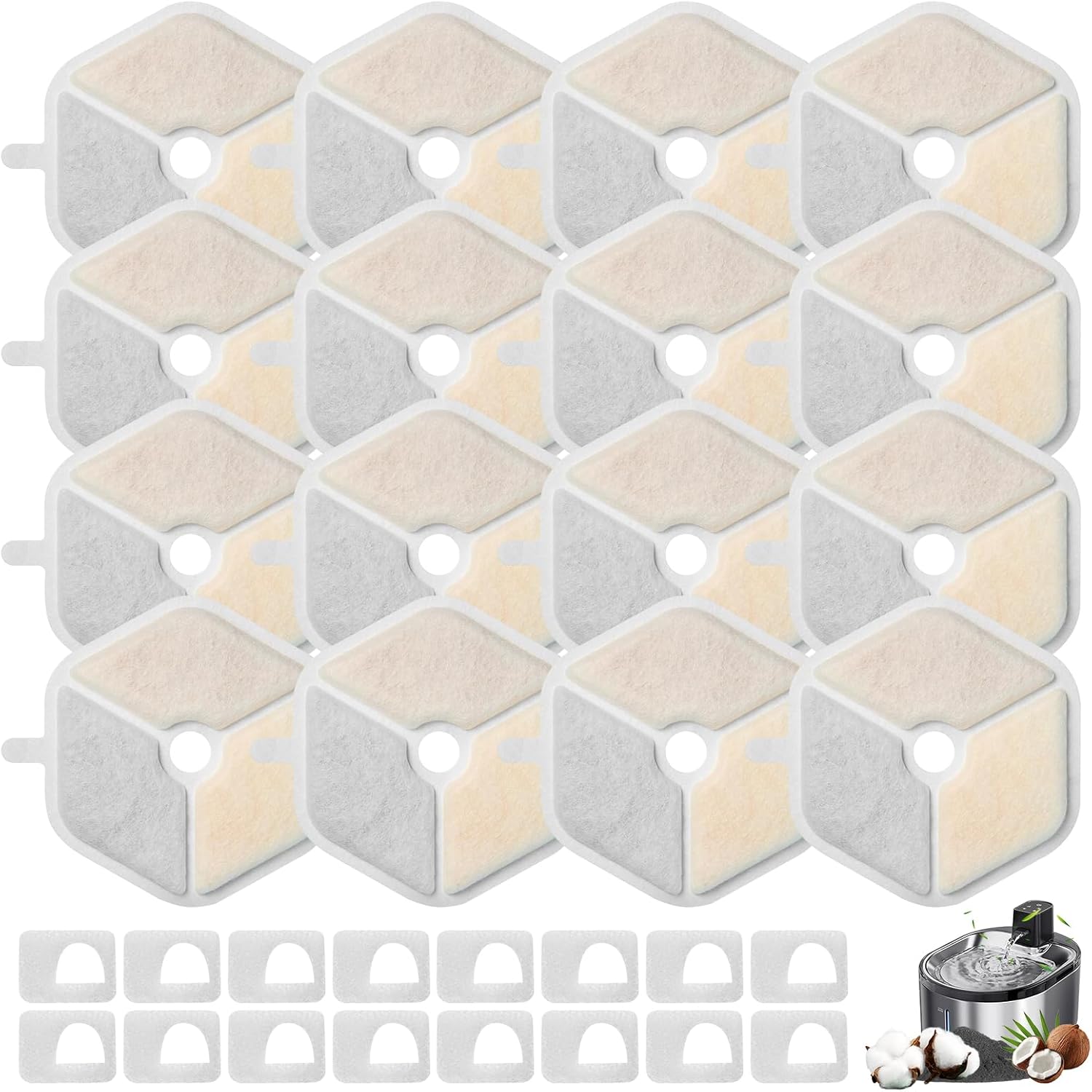 16 Sets Filtros y Esponjas de Repuesto para Fuente de Agua Smartoo 4.5L