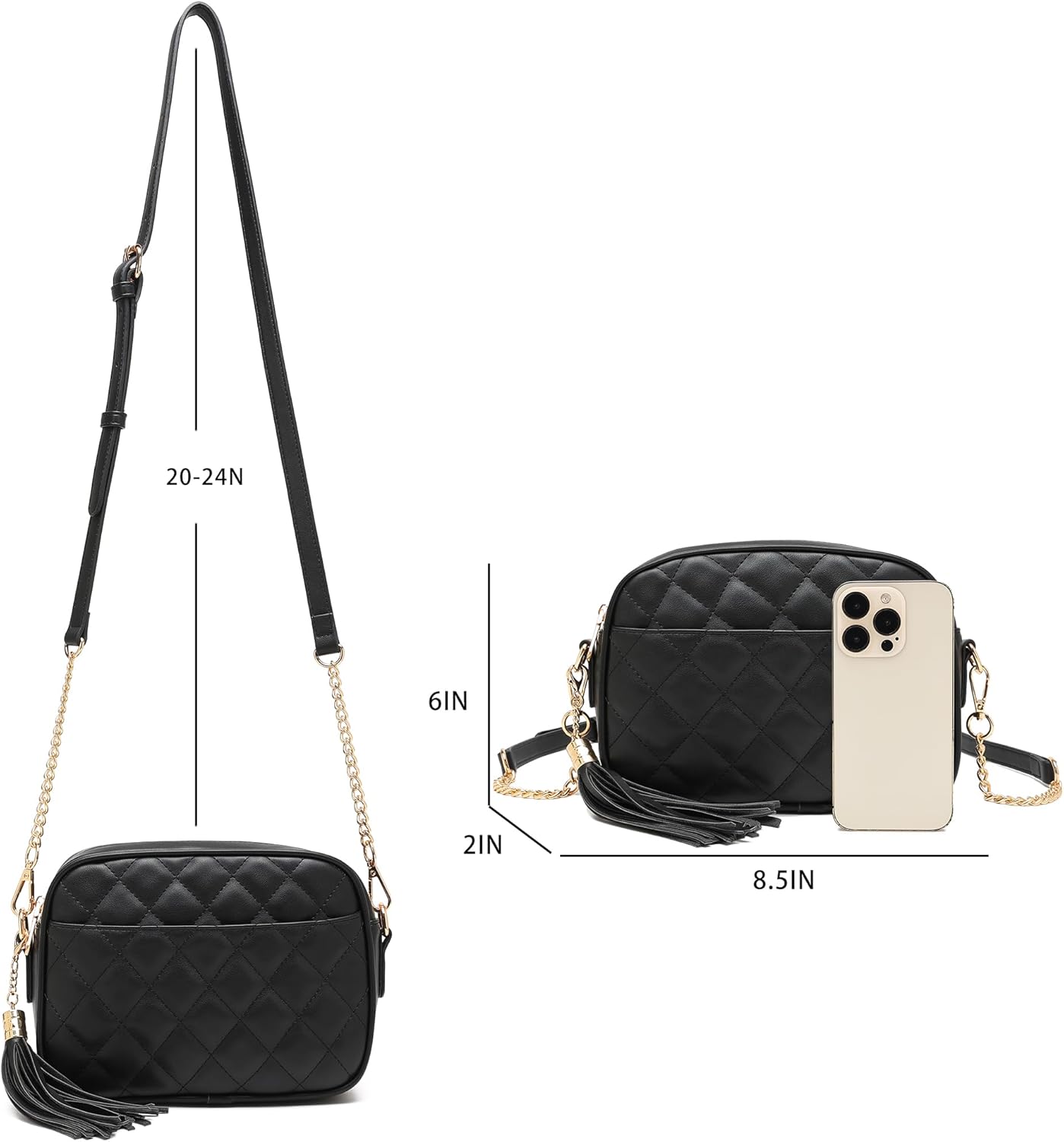 lola mae Quilted Crossbody Bag, Medium Lightweight Shoulder Purse Top Zipper Tassel Accent - Image 7