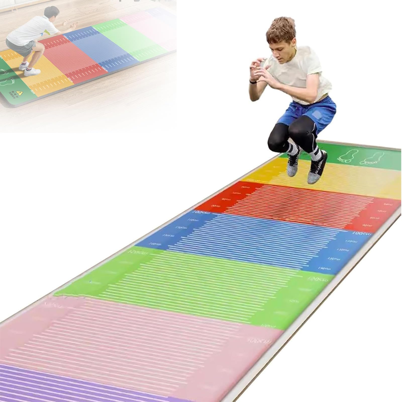 Colchoneta de salto de longitud con escala métrica y alfombra de ejercicio de 7 mm interior