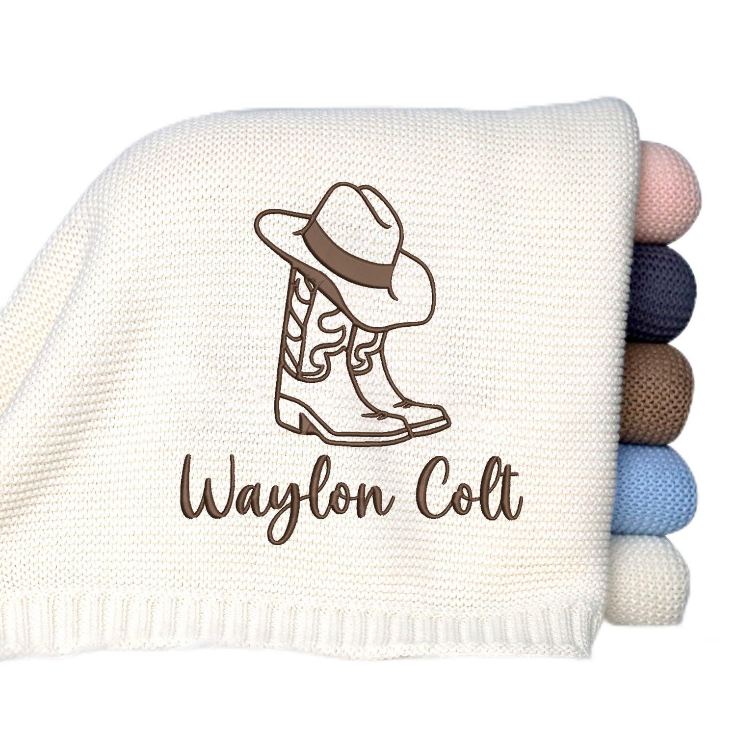 locobird Embroidered Baby Blanket Name, Western Baby Blankets, Personalized Baby Blanket with Name for Boy Girl, Custom Knit Baby Blankets with Embroidery, Strollers Blanket, Car Seat Blanket Cowboy