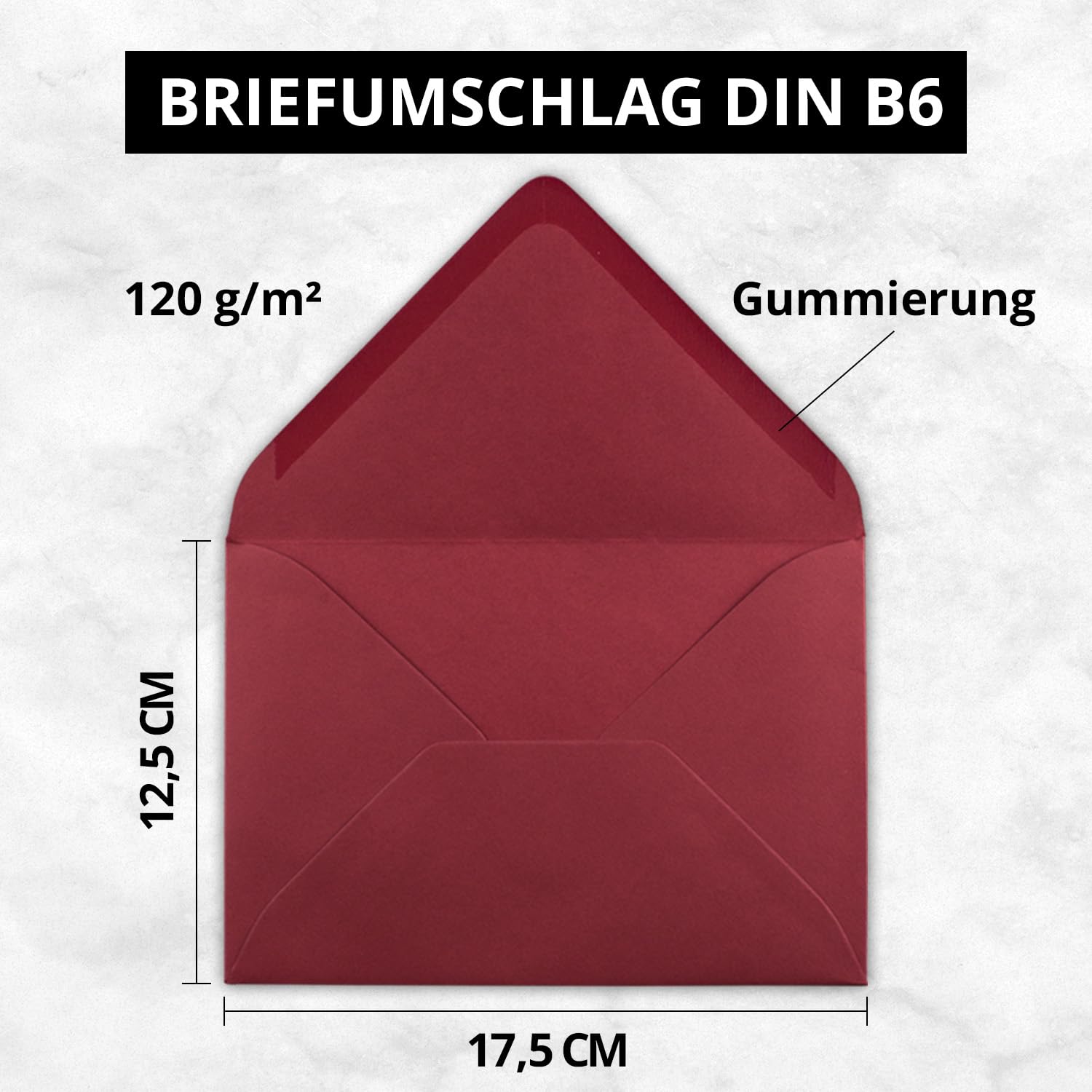100x Buste B6-17,5 x 12,5 cm - rosso scuro - colla umida con lembo a punta - 120 g/m² - per matrimoni, biglietti d'auguri, inviti