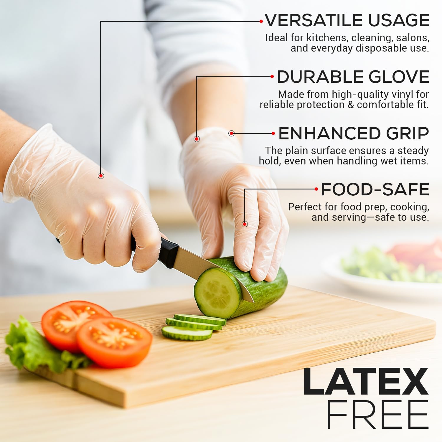 First Glove Clear Vinyl Disposable Gloves - Food Safe Disposable Gloves, Enhanced Grip, Latex Free Gloves