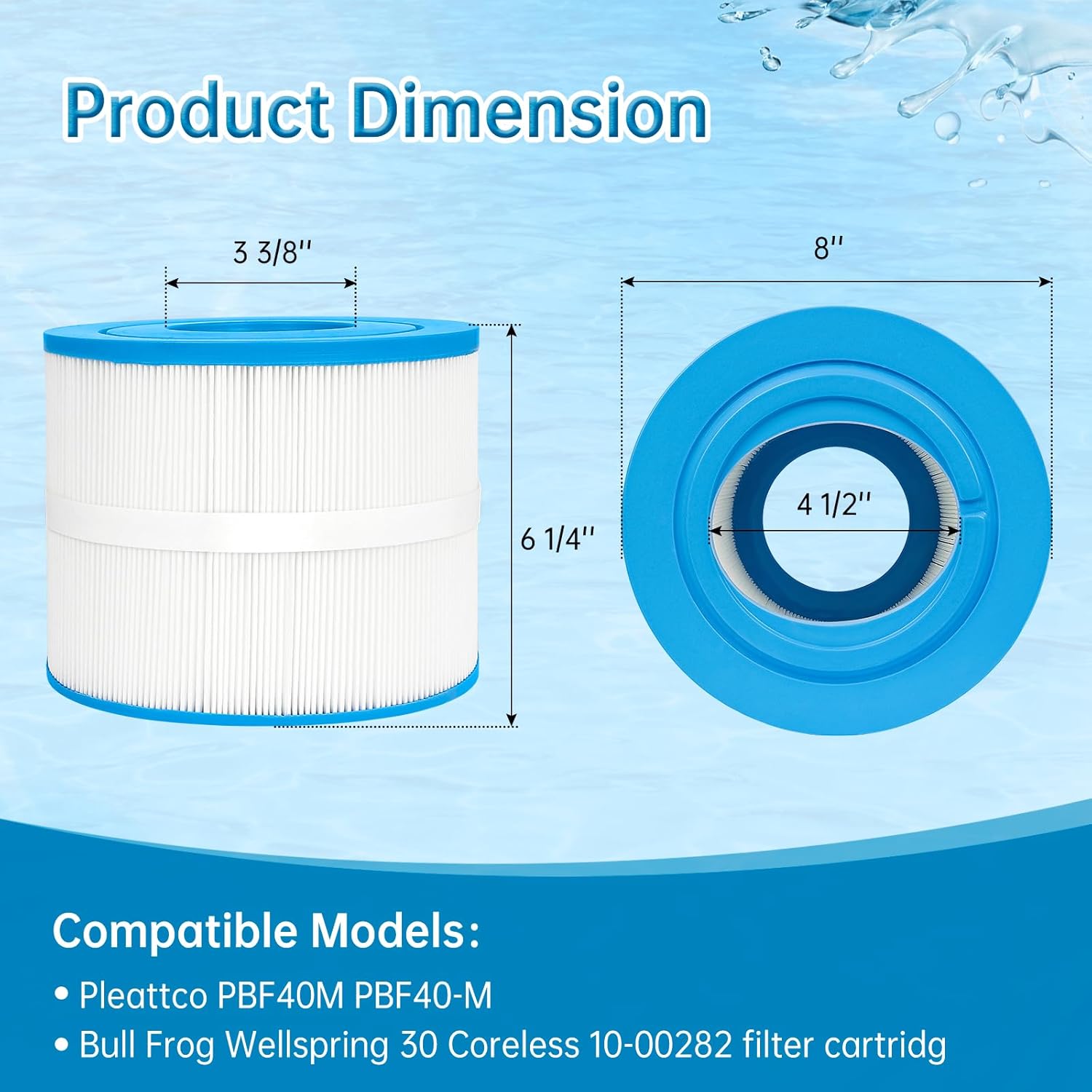 2-Pack PBF40M Spa Filter Replacement, 10-00282 Hot Tub Filter, Bull Frog Spas Compatible with Pleat co PBF40 PBF40-M, Well Spring 30 Coreless