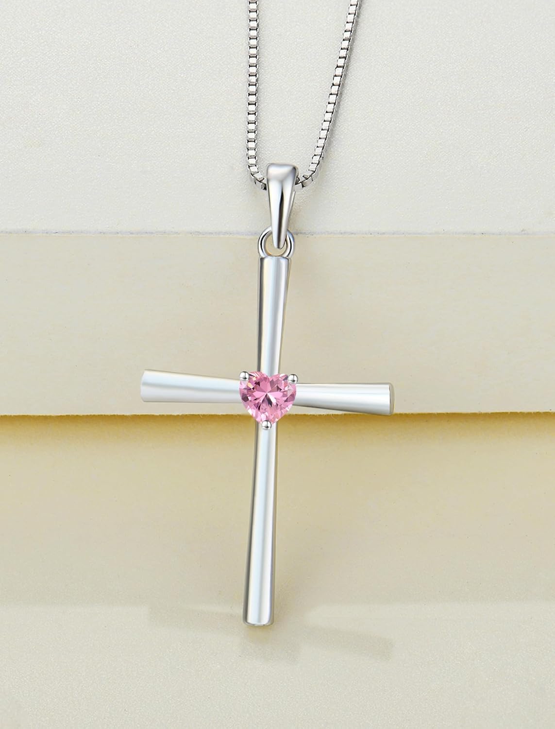YL Women's Cross Necklace 925 Sterling Silver Crucifix Pendant Heart Cut Birthstone Criss Jewelry - Image 4