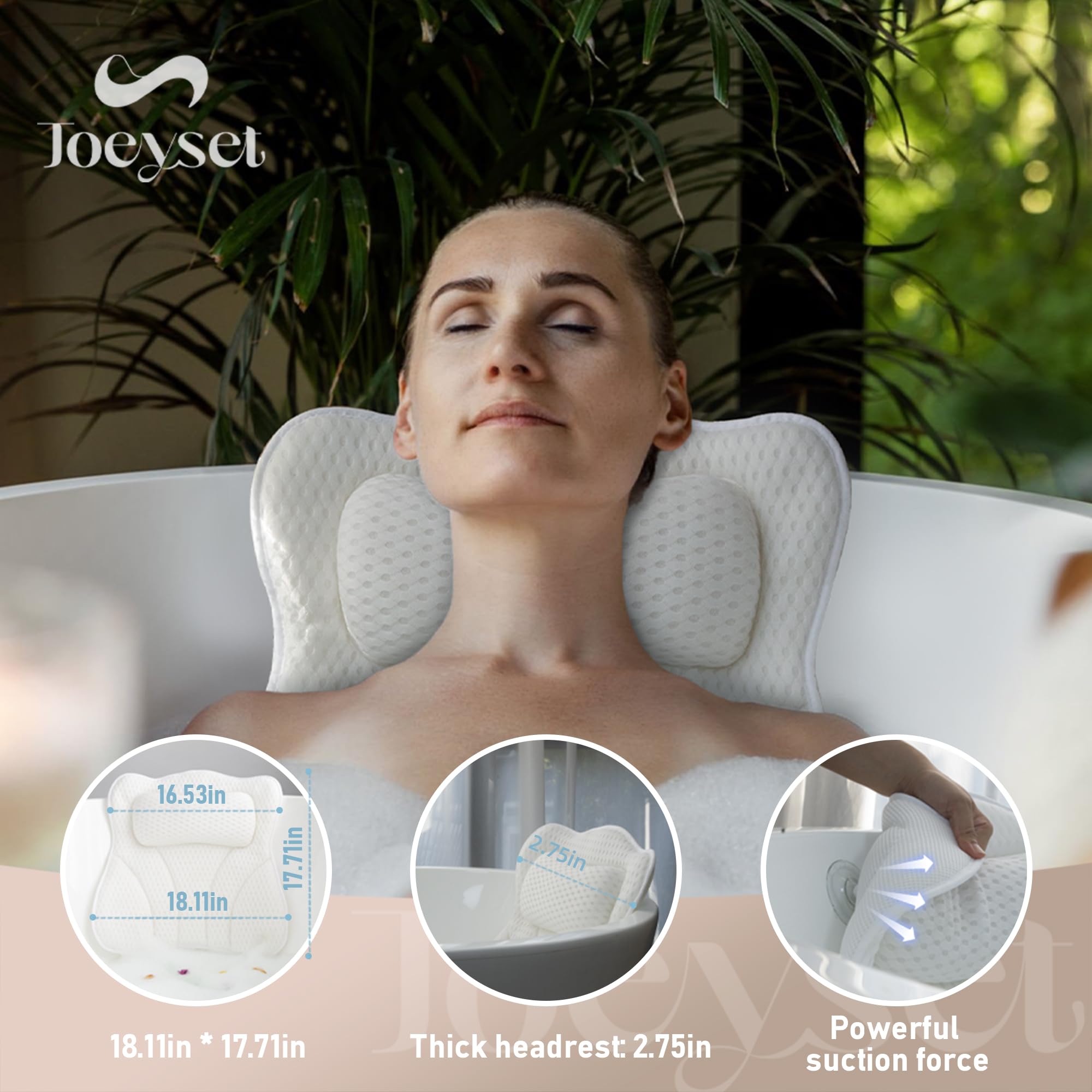 Joeyset Bath Pillows for Tub Head Neck Back Support Bathtub Pillow 4D Breathable Air Mesh - Image 3