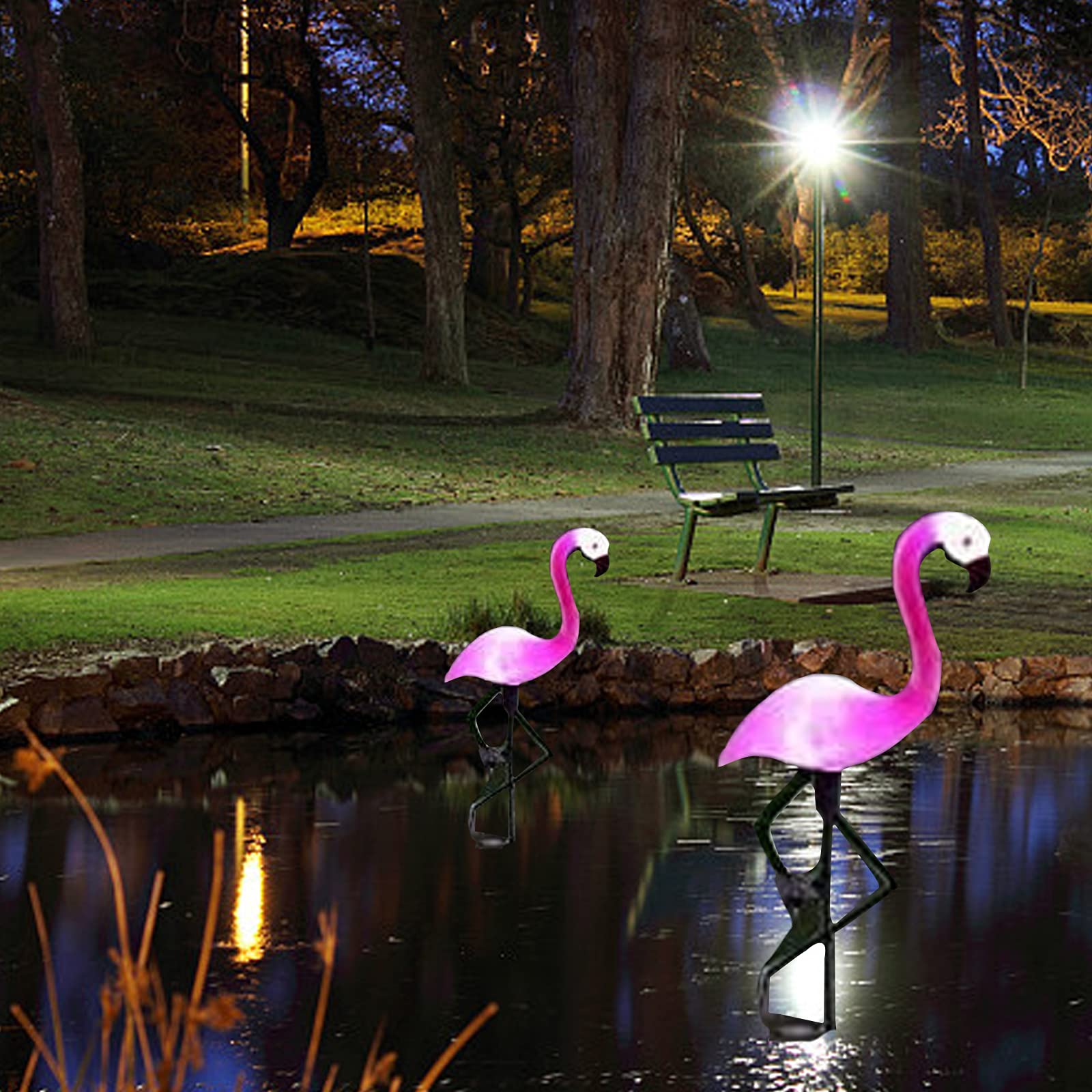 HOMSFOU Lampe Solaire Flamant Rose Jardin - Éclairage LED Étanché IP65, Décoration Pelouse Extérieur, Lumière Automatique