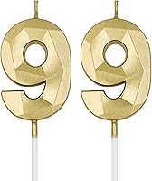 Vista 1 de Velas de cumpleaños 99 para pastel, velas doradas con forma de diamante 3D con forma de diamante, decoraciones de cumpleaños, suministros de fiesta