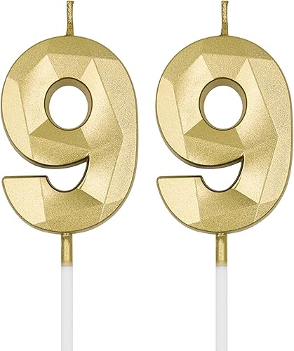 Velas de cumpleaños 99 para pastel, velas doradas con forma de diamante 3D con forma de diamante, decoraciones de cumpleaños, suministros de fiesta