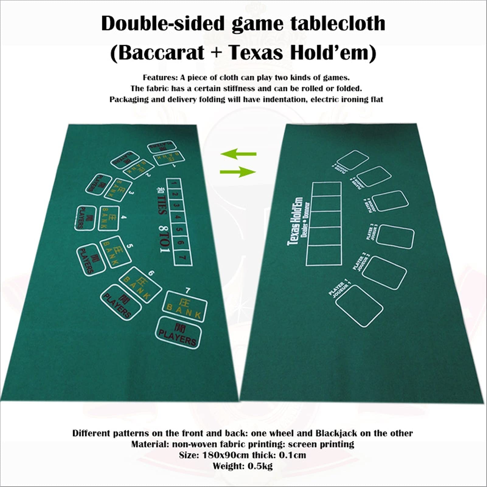 ZHDBD poker table top Poker Tablecloth Game Tablecloth Casino Layout Poker Mat Double-sided Pattern Texas Blackjack Roulette Craps Sic Bo Baccarat (Color : 0.9M SicBo) (1.8m Baccrate) useful