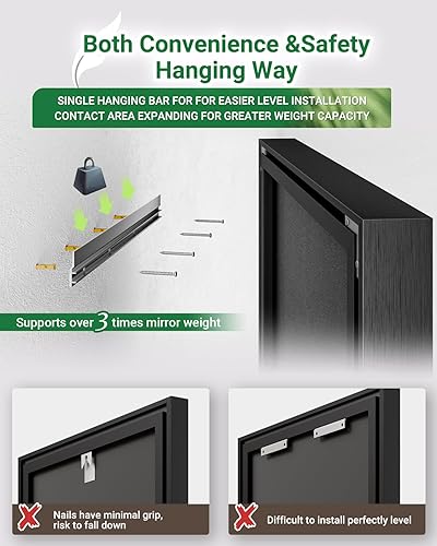 Miniatura 5 de FavourLife Espejo negro para baño, espejo de baño negro para sobre el fregadero de 24 x 36 pulgadas, espejo de marco de metal negro con diseño