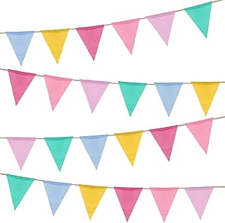 MIDELONG Banderín de arpillera de imitación con 24 banderas, triángulo de tela multicolor, colorido arco iris, banderines para fiesta, cumpleaños, festival, aula, boda, decoración colgante