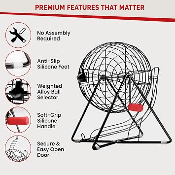 MR CHIPS 11 (Inch) Tall Professional Bingo Set with Steel Cage, Everlasting 7/8 Balls, Master Board for Balls - Mysterious Black Color