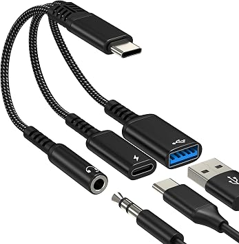 USB C 3.5mm Audio Adapter 3in1 Type C to Aux Headphone for iPhone 17 16 15 USB 3.0 Jack Splitter Cable Cord Charger Dongle OTG Dual Charging for iPad Car Adaptor DAC Compatible for Samsung