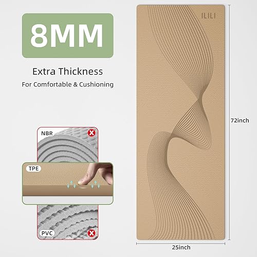 Miniatura 2 de ILILI Tapete de yoga, 72 x 25 x 0.3 pulgadas, antideslizante, tapete de ejercicio de elastómero termoplástico, inodoro y resistente al desgarro, con