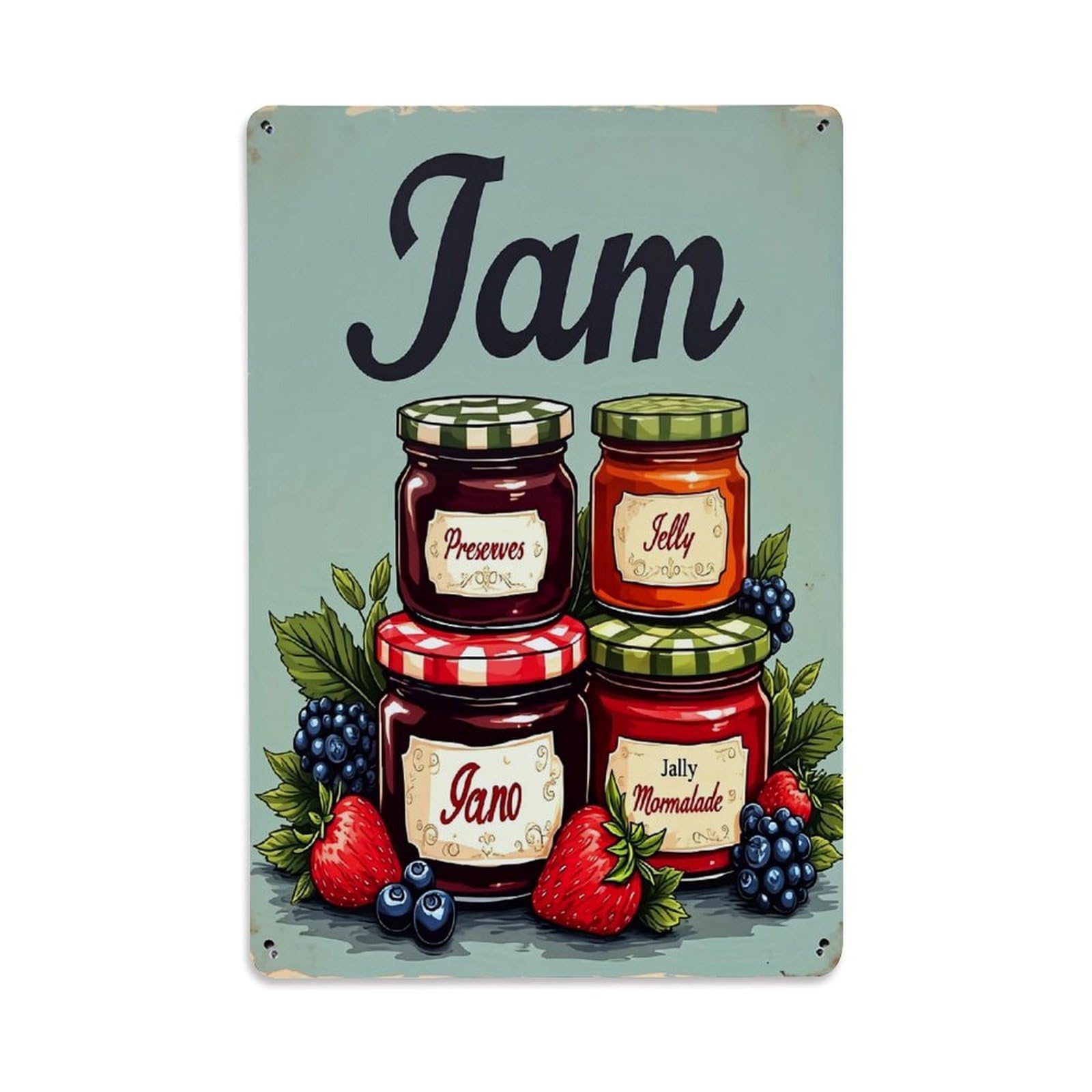 Jdfenggu Vintage Jam Preserves Jelly Marmalade Fruits Retro Metal Tin Sign, Decor Art Poster For Bar, Home, Man Cave, Kitchen, Laundry Room Gift 8X12inch