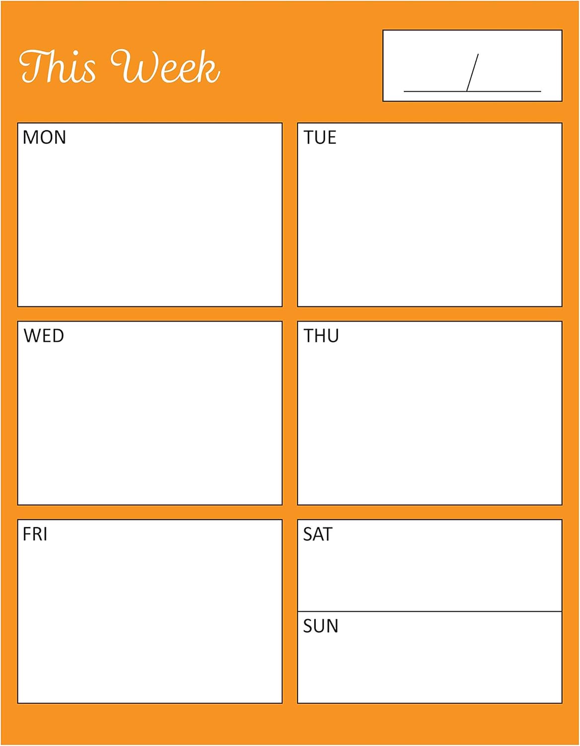 Weekly Organizer Dry Erase Magnet by DCM Solutions (Orange with Black Text, 9" H x 7" W)