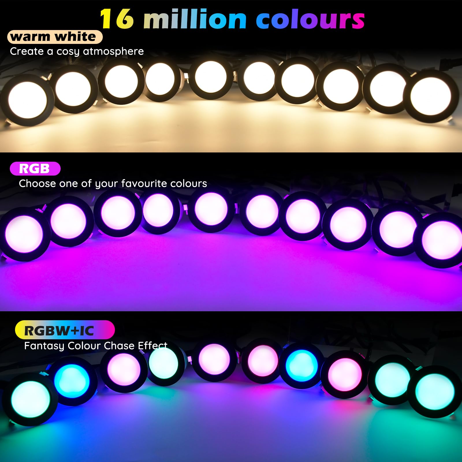 GEYUEYA Home Smart LED Decking Lights RGBW+IC Color Change Deck Light Waterproof IP67 diameter 45MM 12V LED Ground Lights with Remote Control for Terrace/Patio/Festival/Decoration - Image 2
