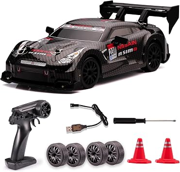 124 Scale RC Drift Car,4WD 2.4GHz High Speed Racing Hobby Sport Toy Car Vehicle with LED Lights,Racing and Drift Wheels for Adult Boys Girls Kids Gift 8601-Black