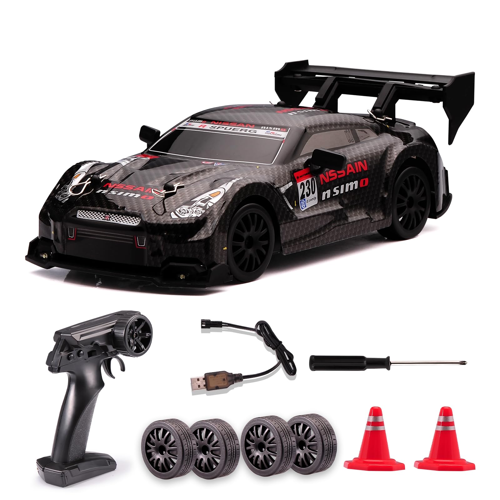 1:24 Scale RC Drift Car,4WD 2.4GHz High Speed Racing Hobby Sport Toy Car Vehicle with LED Lights,Racing and Drift Wheels for Adult Boys Girls Kids Gift (8601-Black)