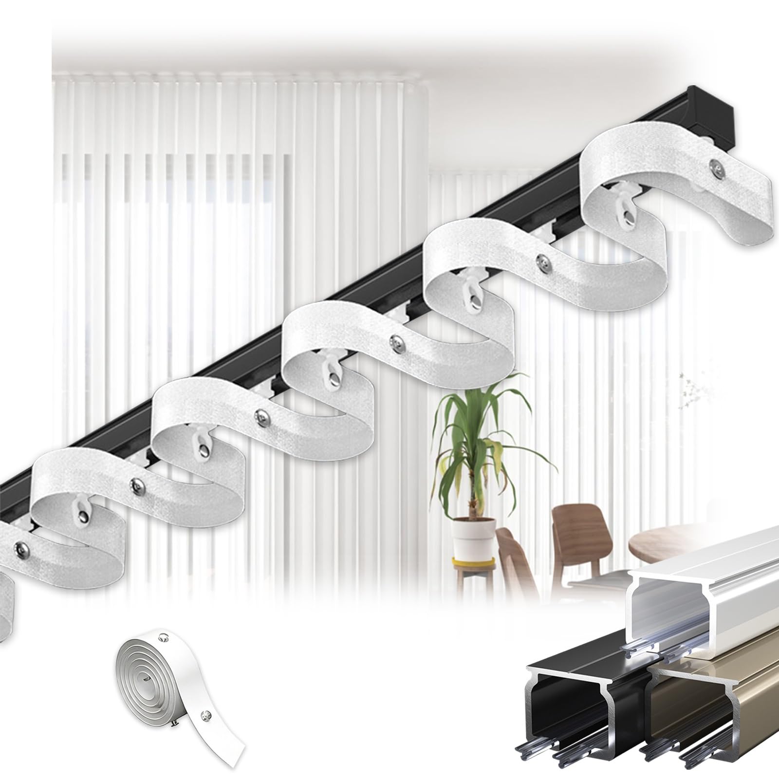 GLDYTVF Ceiling Curtain Track System - S-Shaped Ripple Fold Traverse Rod for Room Dividers, Black 2m (6.6ft) - Perfect for Living Room, Bathroom, and Bedroom Use