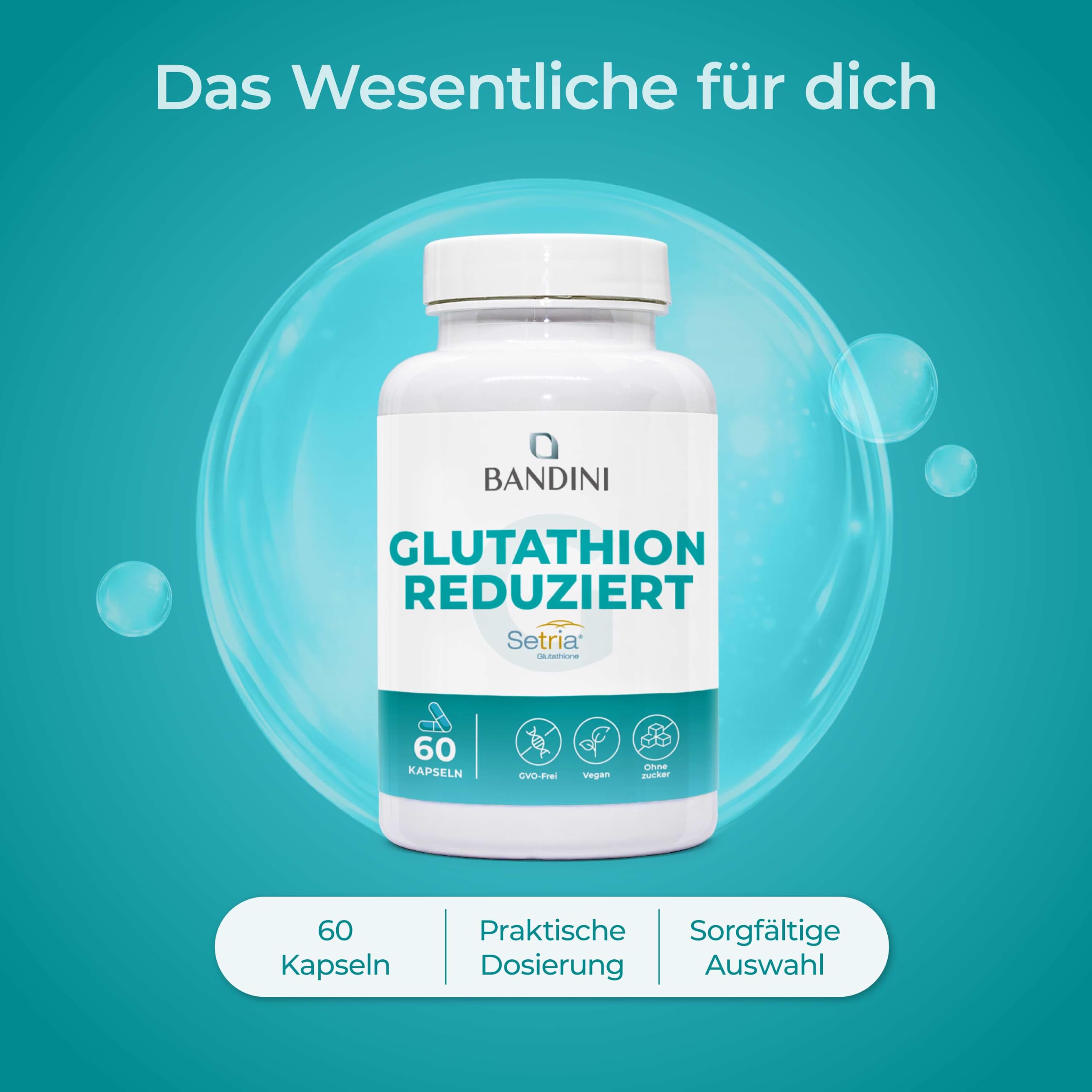 l glutathion dosierung Bandini® L-Glutathion Reduziert 250mg | Setria® Tripeptid: Glutaminsäure, Cystein, Glycin | Antioxidans, Immunsystem, Leber | GMO-frei | 60 Kapseln Skin Concern: Post-Laser