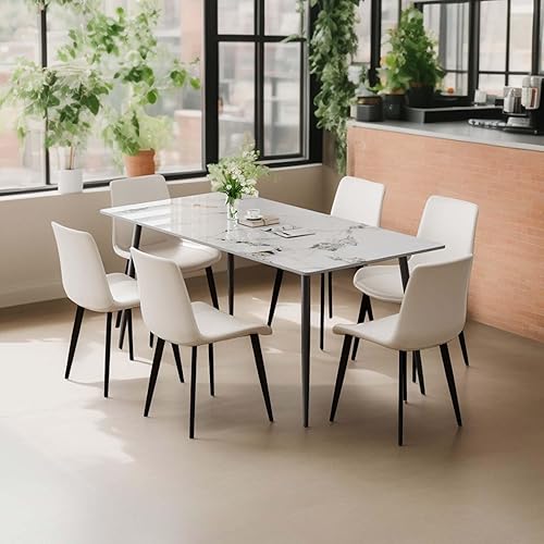 Vista 108 de Sillas de comedor, modernas sillas de comedor de piel sintética con patas de metal resistentes, asiento tapizado, sillas laterales decorativas