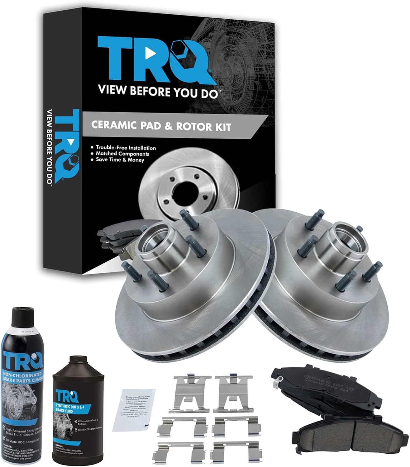 TRQ Front Brake Pad & Rotor Kit Brake Chemical Kit Brake Pads Brake Rotor Ceramic Compatible with 1995-1997 Ford Ranger Mazda B2300 1995-1996 B3000 B4000