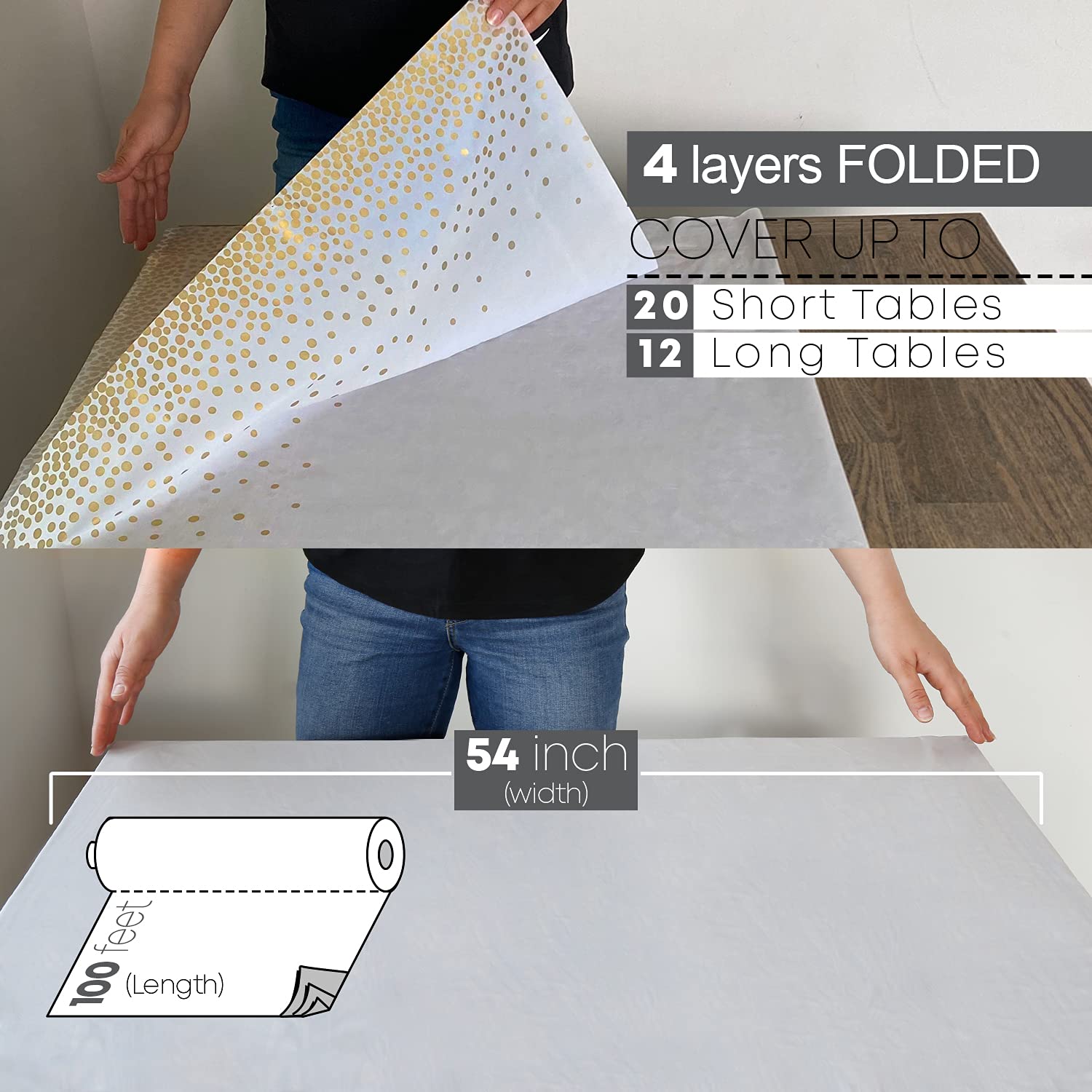 Neatiffy Disposable Plastic Table Cloth Roll, Party/Banquet Table Cover, Tablecloths for Rectangle/Round/Square Tables - Image 4
