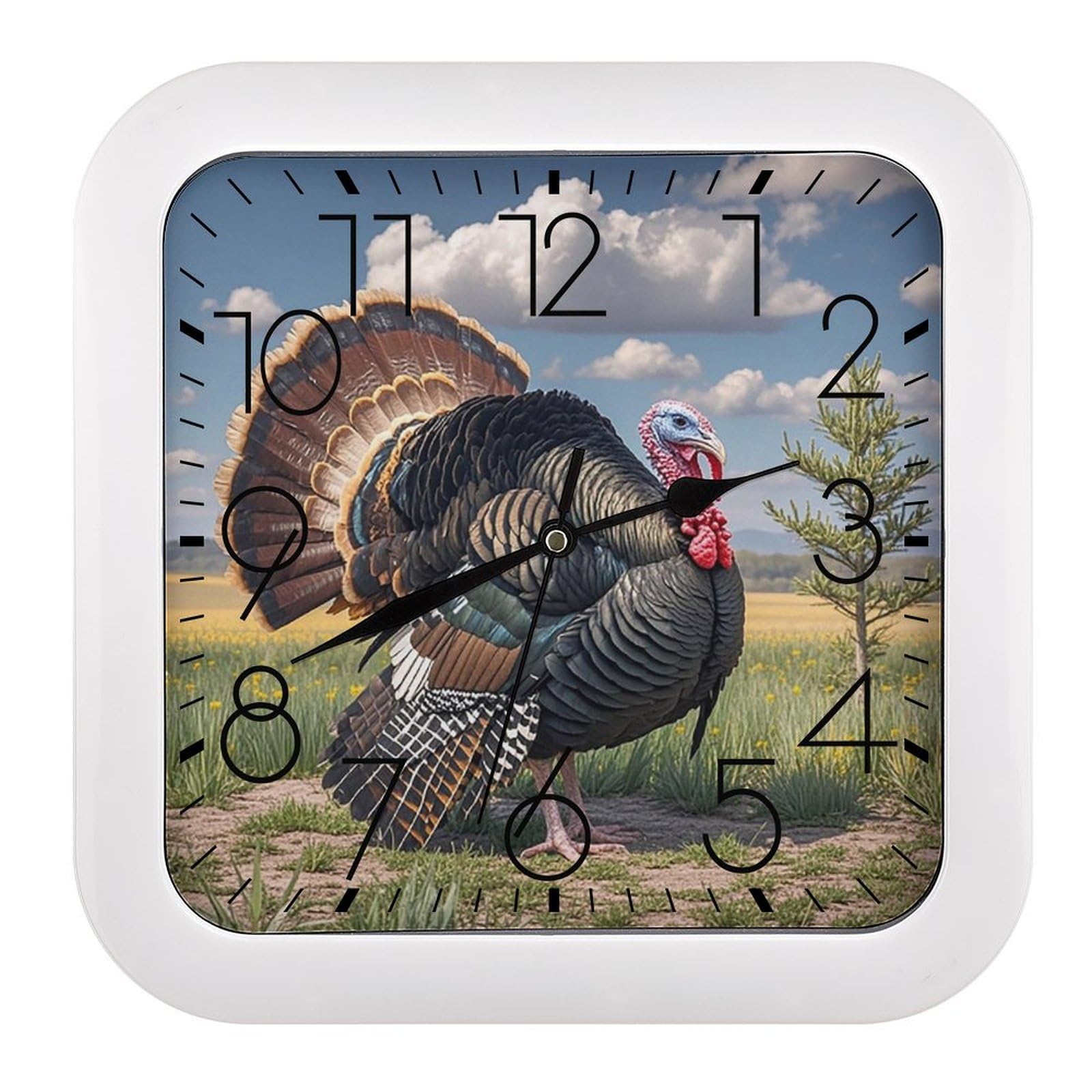 LZQPOEAS Christmas Turkeys Wall Clock Fashionable Versatile Silent Wall Clock Simple Elegant Non Ticking Analog Clocks Easy to Install Square Modern Clocks for Home Decoration