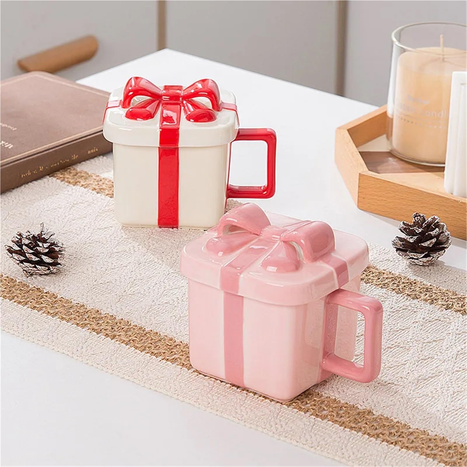 2 uds Taza de Café Cerámica desayuno leche taza avena agua caliente oficina con tapa café pareja Para Boda(White)